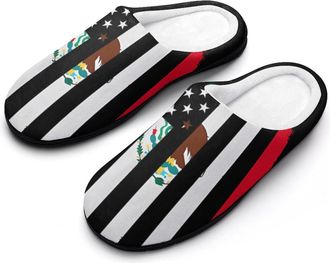 Generic Mexico U.S.A. Friendship Flag Mens House Slippers Memory Foam Washable Cotton Slip on Home Shoes