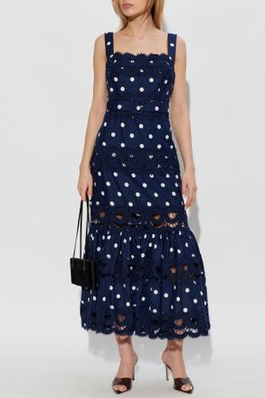 Self Portrait Lace Dress With Spaghetti Straps, Womens, Navy Blue