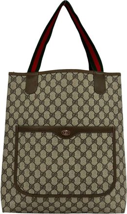 Gucci Brown Green Red Color Leather Pvc Shoulder Bag Tote Bag (Pre-Owned)