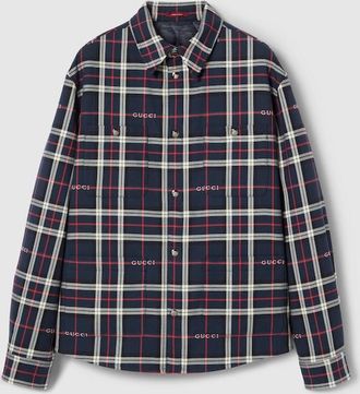 Gucci Tartan Cotton Jacquard Padded Shirt, Size 42, Blue, Ready-to-wear