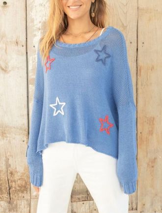Wooden Ships American Star Crewneck Sweater In Cornish Blue Multi