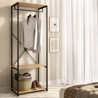 Dmora Armario Grande Cedar, Ropero Dormitorio 2 Estantes, Perchero, Cajones, 40x167h Cm Marr&oacute;n Roble