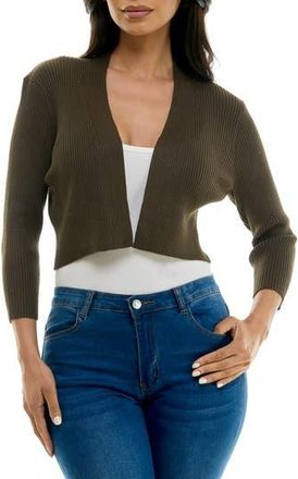 Nina Leonard Ribbed Bolero Cardigan in Light Olive at Nordstrom Rack, Size Medium