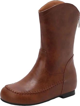 Generic Womens Casual Mid Calf Boots Round Toe Hidden Wedge Heel With Side Zipper And A Non Slip Outsole For Comfort