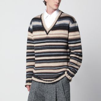 Dolce & Gabbana Maglione marrone/beige a righe in misto lana