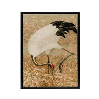 Artery8 Sarus Crane Foraging in Rice Field Audsley Black Framed Canvas Art in Beige | Size: W24 x H32