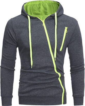 Generic Hooded Cardigan Men, Long Sleeve Slanted Zip Sweatshirt With Drawstring Stretch Breathable Sweater Mid-Season Hooded Shirt Lightweight Hooded Casual C