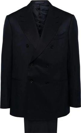 Caruso Double Breasted Suits, male, Black, L, Blue Silk Double-Breasted Suit Set