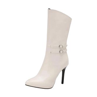 Generic Womens Sexy Mid Calf Boots Pointed Toe Super High Stiletto Heel Slip On With Zipper Detail For Party Casual Wear