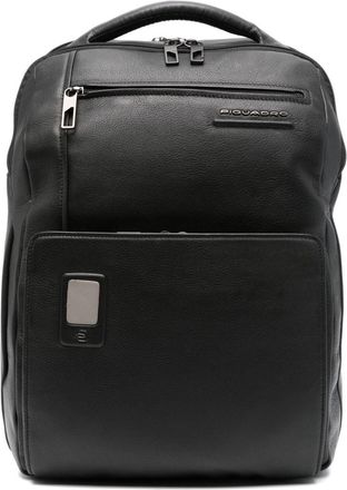 Piquadro Akron leather backpack - men - Aluminium/Leather/Polyester/Metal - One Size - Black
