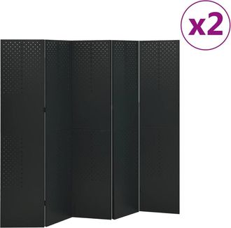 vidaXL Biombos Divisores De 5 Paneles 2 Uds Negro Acero 200x180 Cm Vidaxl
