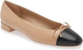 Stuart Weitzman Sleek Cap Toe Bow Flat in Adobe/Black at Nordstrom Rack, Size 8