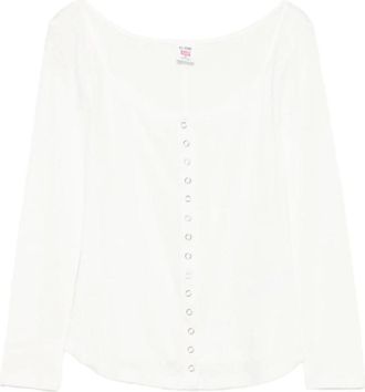 Re/Done Overhemden, Dames, Wit, S, Katoen, Scoop Neck Long Sleeve Tee