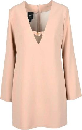 Access Fashion Beige Dress with Deep V-Neckline