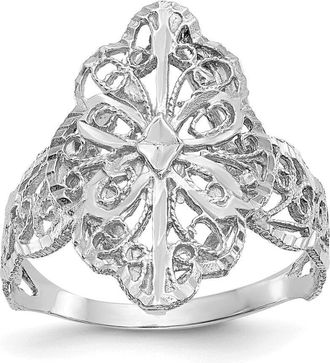 Diamond2Deal 14K White Gold Diamond Cut Filigree Ring