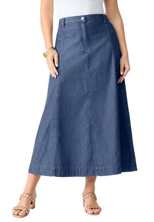 Roaman's Plus Size 24/7 Stretch A Line Maxi Skirt in Medium Wash at Nordstrom, Size 12