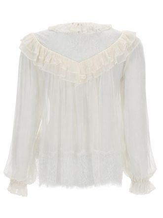 Self Portrait Ruffle-Trimmed Georgette Blouse - White