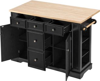 STILVORA Isla De Cocina Con 5 Cajones, Estantes Ajustables, Enchufes Y Usb, Para Cocina Y Comedor, Mdf, 130,5x40-65x92 Cm, Negro