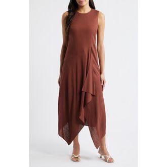 Vince Camuto Sleeveless Linen Midi Dress in Brown at Nordstrom, Size 14