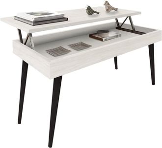 HOGAR 24 Mesa Centro Elevable Madera Color Blanco y Patas Color Negro