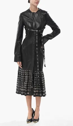 Off-white Leather Midi Dress EYELETS with Belt Off-White