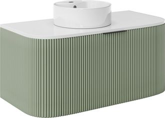 Vente-Unique Mueble de ba&ntilde;o flotante con lavabo sobre encimera - Verde mate - 100 cm - LOMERI