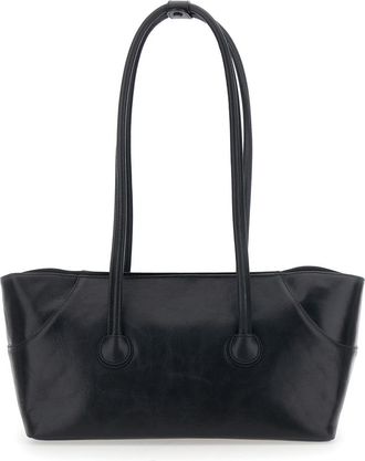 Margesherwood Womens Shoulder Bag Boat Shopper Large Black Leather Cow