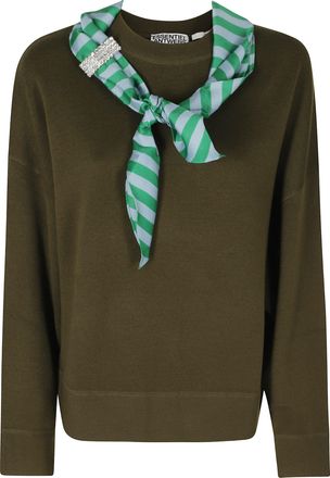 Essentiel Khaki Mission Scarf Detail Wool-Blend Pullover Sweater