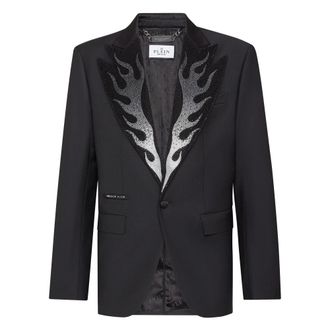 Philipp Plein Jassen, Heren, Zwart, XL, Wol, Wool Blazer Lord fit Flame
