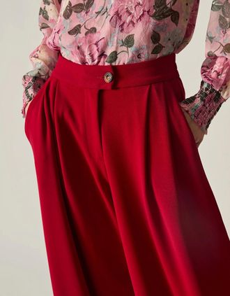 James Lakeland Womens Burgundy Wide Leg Suit Trousers - Size: 20