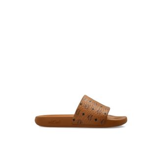 MCM Sliders, male, Brown, Size: 10 US Monogram Print Rubber Slides