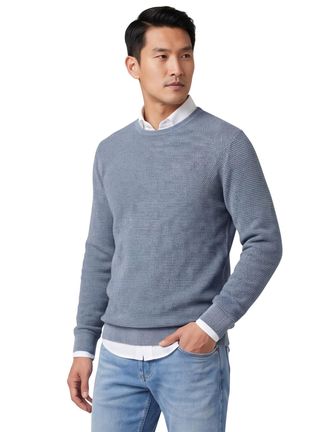 Casamoda trui met textuur Casa Moda blauw ronde hals