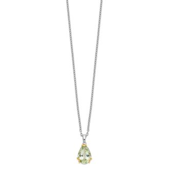 Diamond2Deal Sterling Silver with 14K Accent Rhodium-plated Green Quartz Pendant Necklace