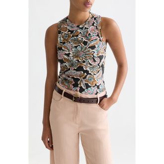 Scotch & Soda Floral Cotton Rib Tank in Lucky Bandana Multi Meteorite at Nordstrom, Size Small