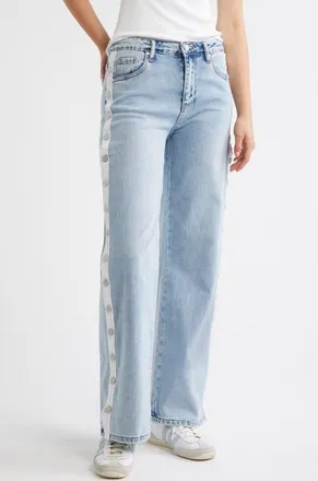Tractr Button Detail Wide Leg Jeans in Light Indigo at Nordstrom, Size 31