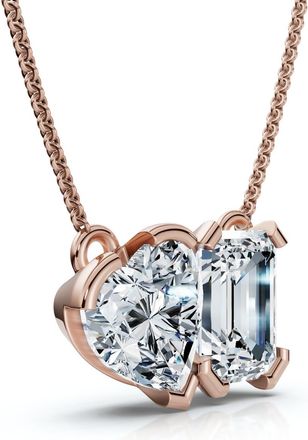 Pompeii3 2Ct Toi Et Moi Heart Emerald Diamond Pendant 14k Gold 18 Necklace Lab Grown
