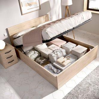 Dmora Cama Doble Piglione, Red De Sommier Para Somier Incluida, Somier Para Colch&oacute;n De 150 Cm 190 Cm, 197x158h95 Cm, Roble - Dmora