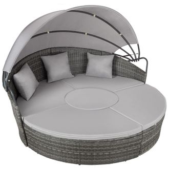 TecTake Sun Lounger Santorini - modular garden furniture set with shade canopy in Grey | Size: 4 Person