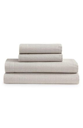 Calvin Klein Broken Grid 200 Thread Count Cotton Percale Sheet Set in Medium Beige at Nordstrom, Size Full/queen