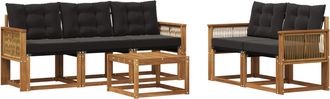 vidaXL Conjunto De Sof&aacute;s De Exterior 6 Uds. Natural Y Negro Vidaxl
