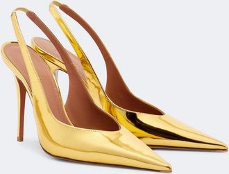 Amina Muaddi Anok metallic leather slingback pumps