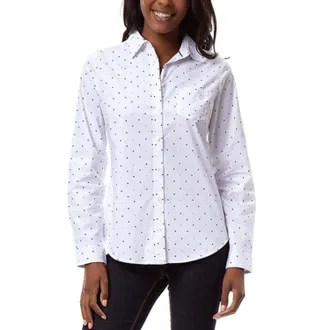 U.S.Polo Association U. S. Polo Assn. Shirt Womens Optic White Polka Dot Poplin Button Up FROG790
