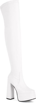 Generic Womens Square Toe Over The Knee Boots Patent Leather Thigh High Boots with Side Zipper Block High Heel Platform Boot,White,3.5 UK