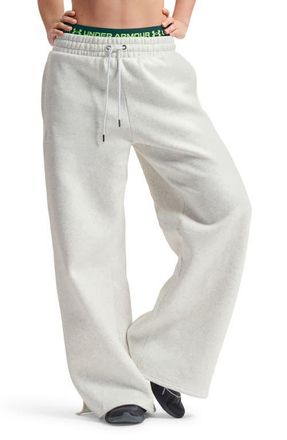 Under Armour Icon Fleece Wide Leg Sweatpants in Distant Gray Heather //White at Nordstrom, Size Xx-Large