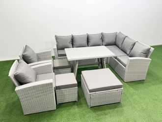 Fimous 11 Seater Garden Outdoor Rattan Furniture Set Rattan Corner Sofa in Light Grey