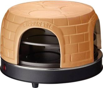 Emerio Pizzarette PO-116124.1 - Forno per pizza, realizzato a mano, in terracotta, design brevettato per mini pizza, vero divertimento in famiglia per 8