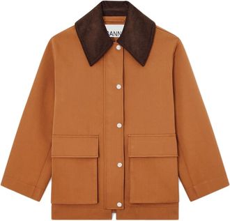 Ganni Heavy Twill Jacket - Dames - Zomerjassen - Bruin - 2Xs/Xs - Katoen - Jassen