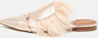 Malone Souliers Metallic Leather And Feather Pointed Toe Flat Mules