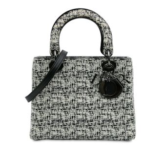 Dior Womens Lady Top Handle Tweed Bag - Black Textile - One Size