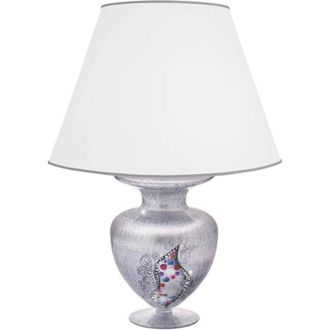 Kolarz Anfora - Mesa De Sombra C&oacute;nica De Tela De Dise&ntilde;ador, Cromo Claro - Patr&oacute;n Kiss Silver, 1x E27 - Kolarz